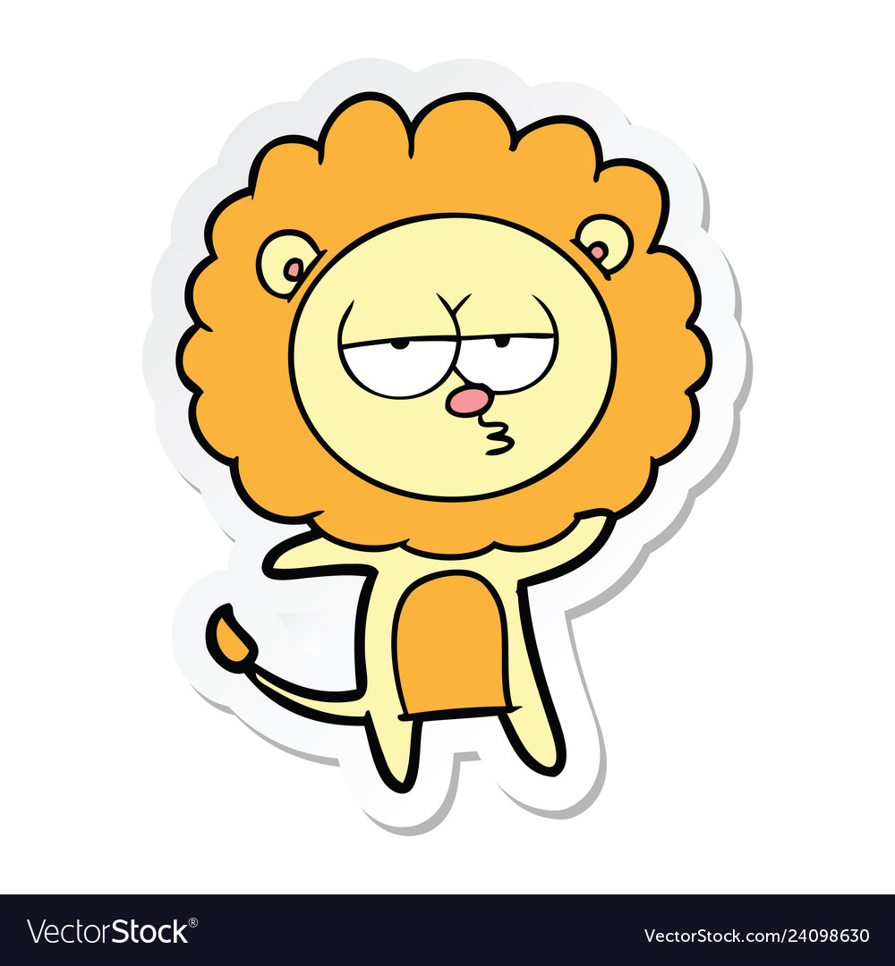 Sticker of a cartoon bored lion Royalty Free Vector Image