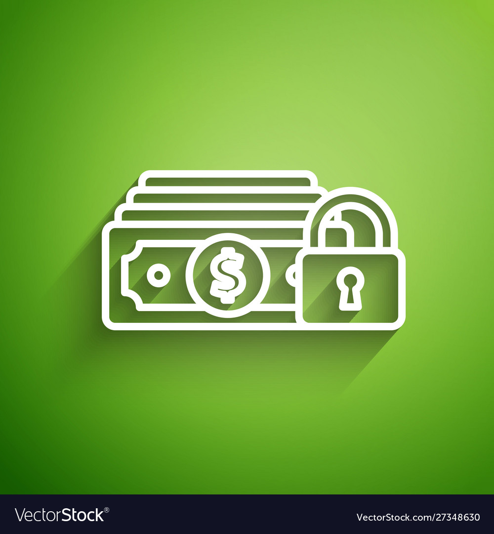 White line money with lock icon isolated on green