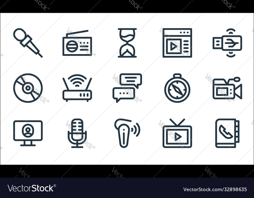 Communication and media line icons linear set vector image Communication and media line icons linear set
