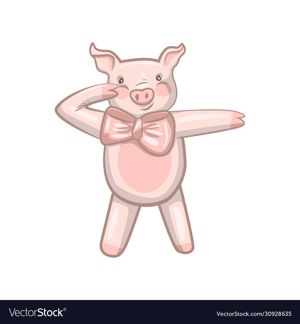 Funny dancing pig with a bow