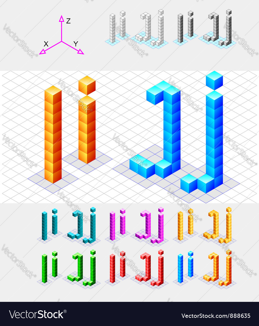 Isometric font from the cubes letter i and j