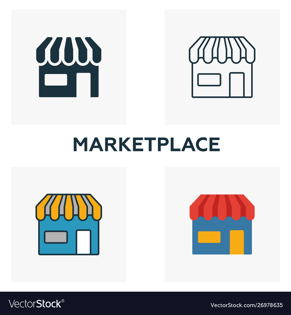 Marketplace icon set four elements in different