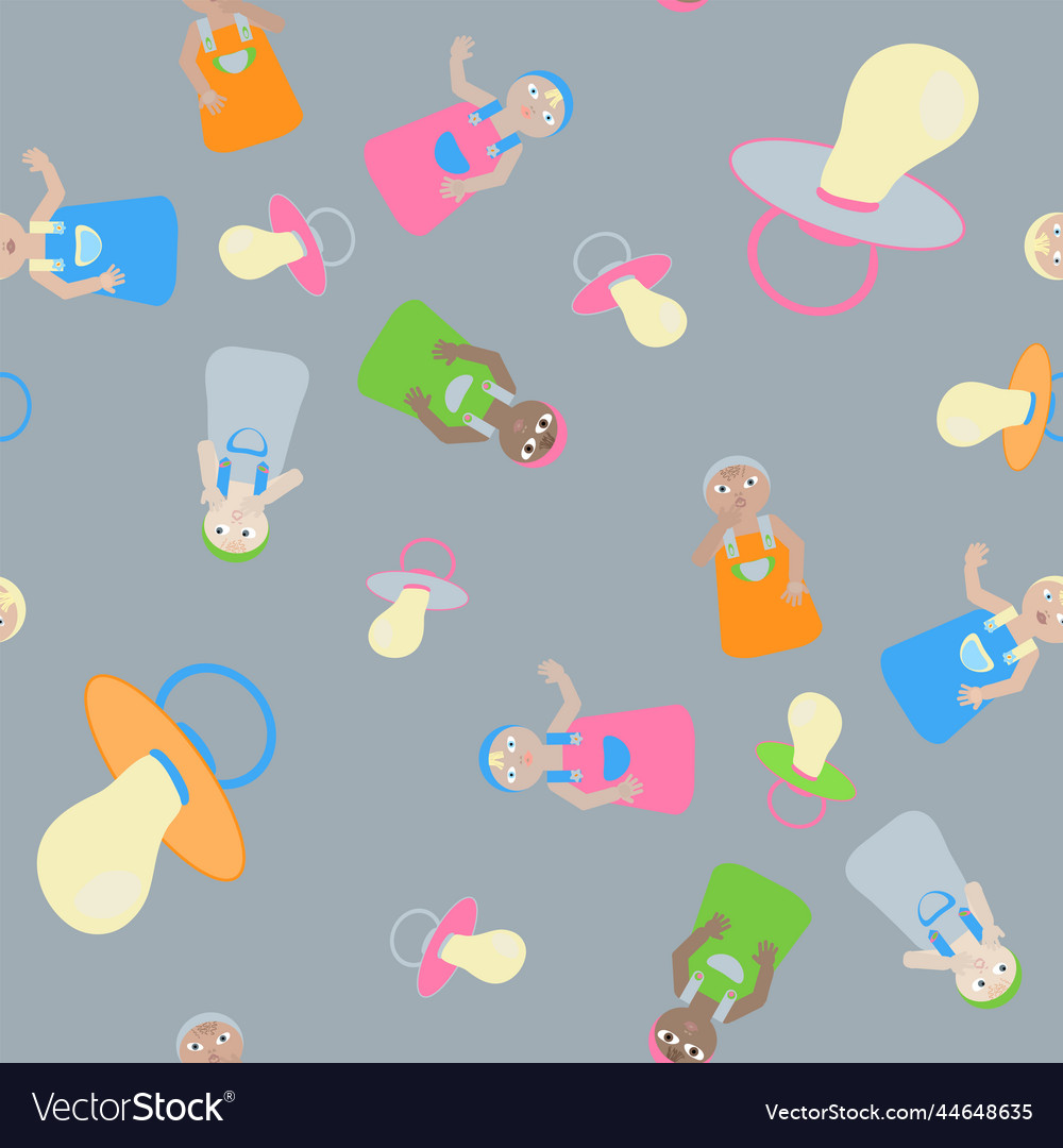 Pattern with babies and pacifiers without vector image Pattern with babies and pacifiers without
