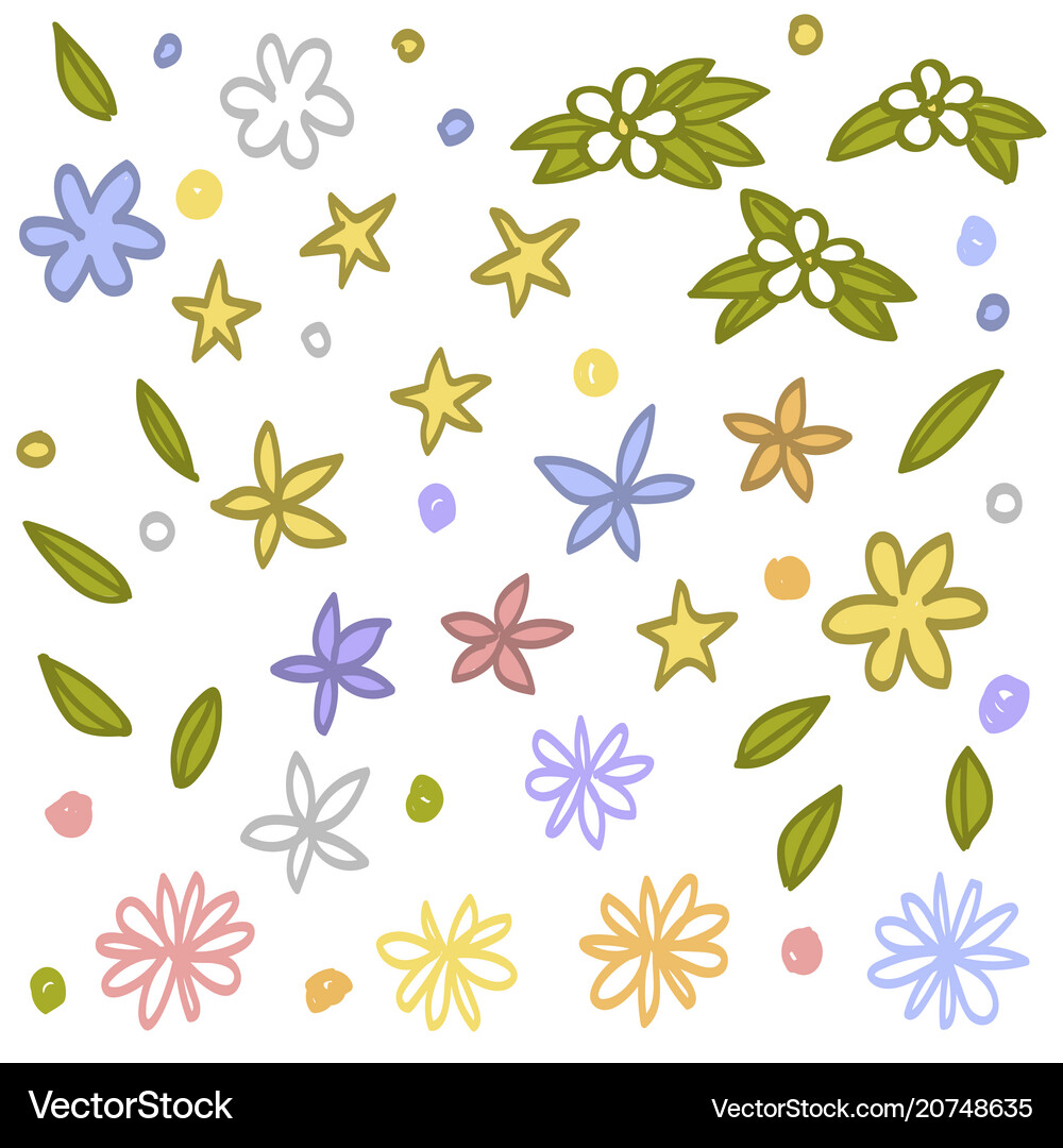 Set floral elements hand drawn Royalty Free Vector Image