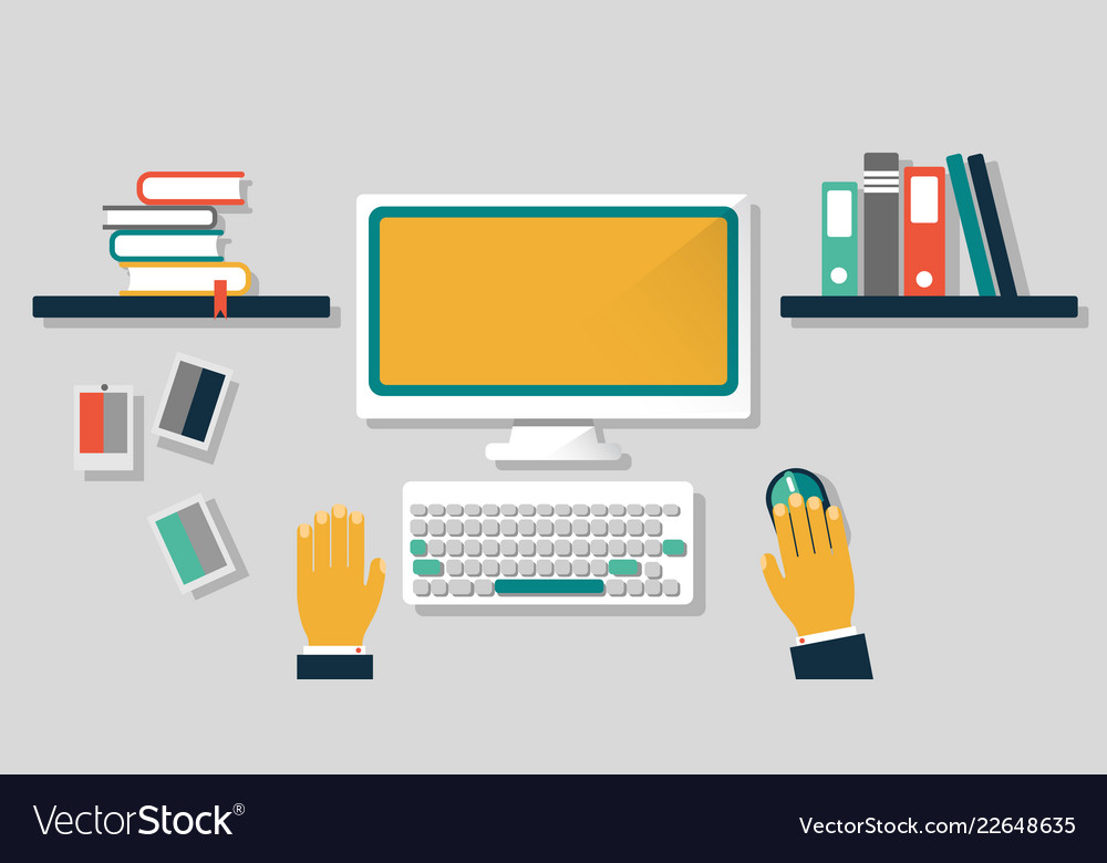 Sketch of the workplace with a computer keyboard vector image Sketch of the workplace with a computer keyboard