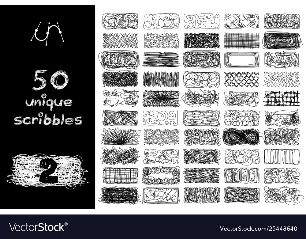 Black 50 scribbles objects set vector image Black 50 scribbles objects set