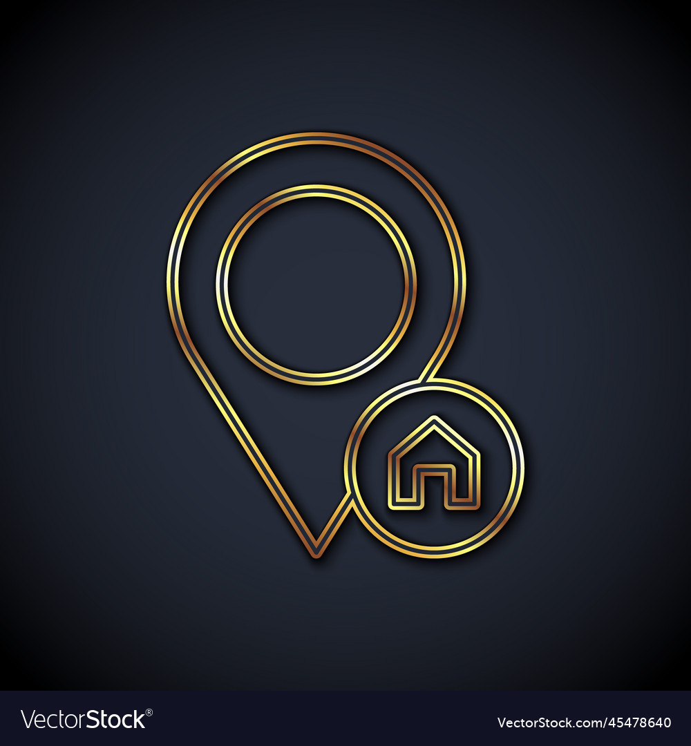 Gold line map pointer with house icon isolated vector image Gold line map pointer with house icon isolated