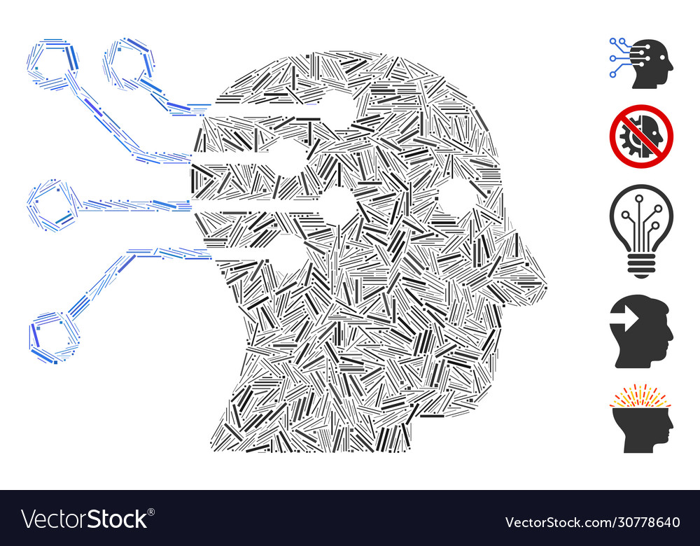 Linear cyborg brain interface circuit icon vector image Linear cyborg brain interface circuit icon