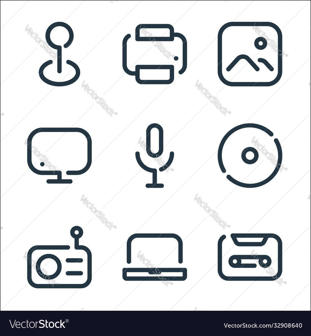 Multimedia line icons linear set quality Vector Image Multimedia line icons linear set quality
