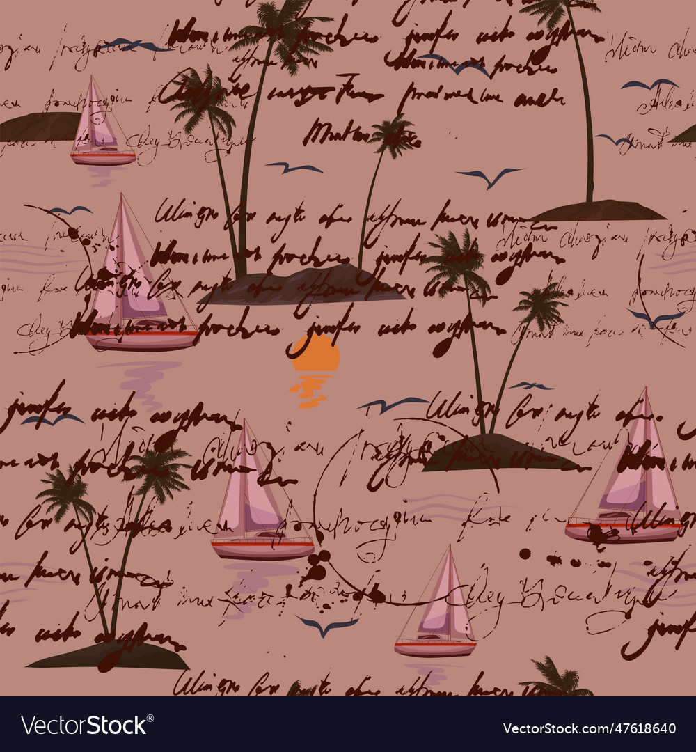 Sailboat seamless pattern unreadable text
