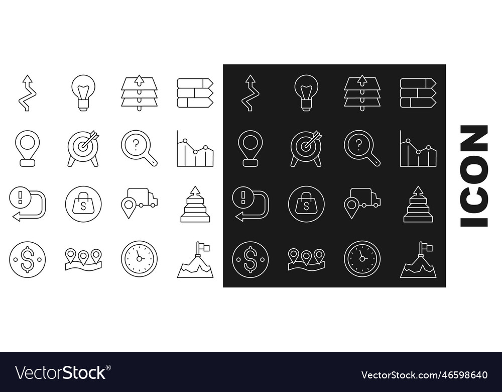 Set line mountains with flag pyramid chart