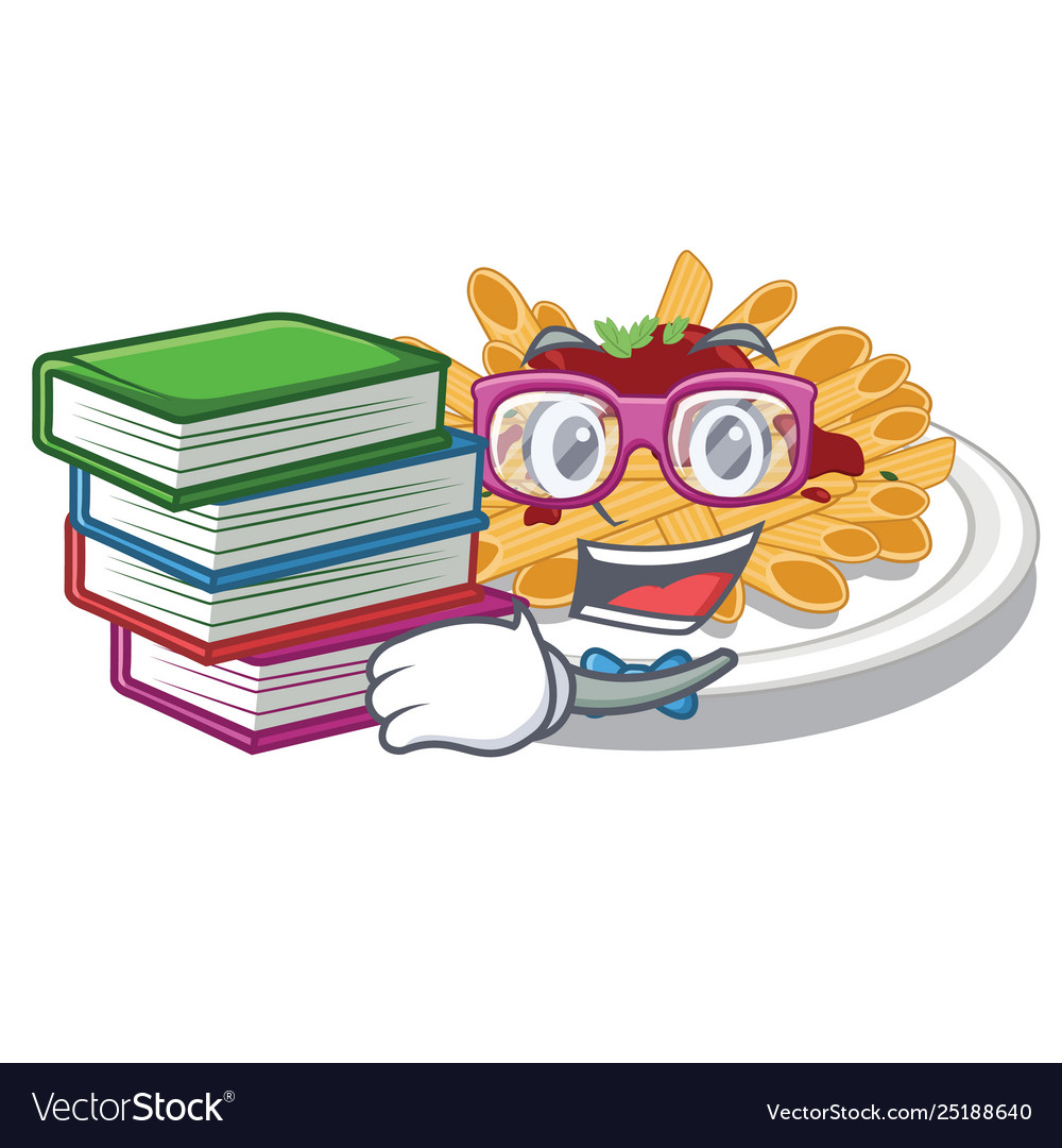 Student with book pasta isolated