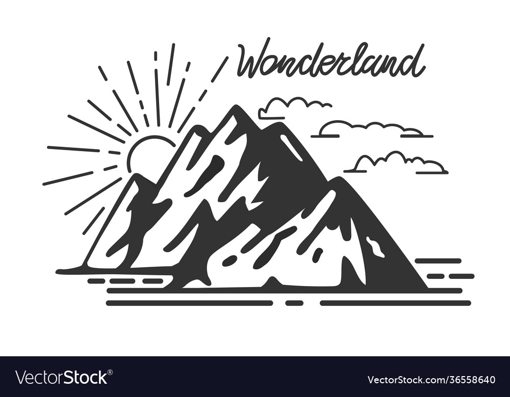 Vintage mountains and retro lettering wonderland