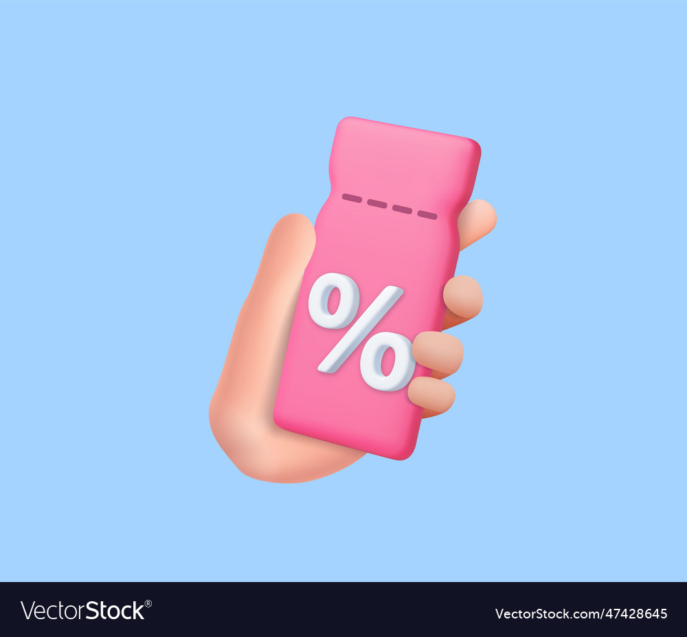 3d hand holding coupon with percentage sign