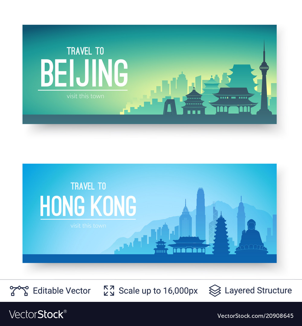 Beijing and hong kong famous city scapes vector image Beijing and hong kong famous city scapes