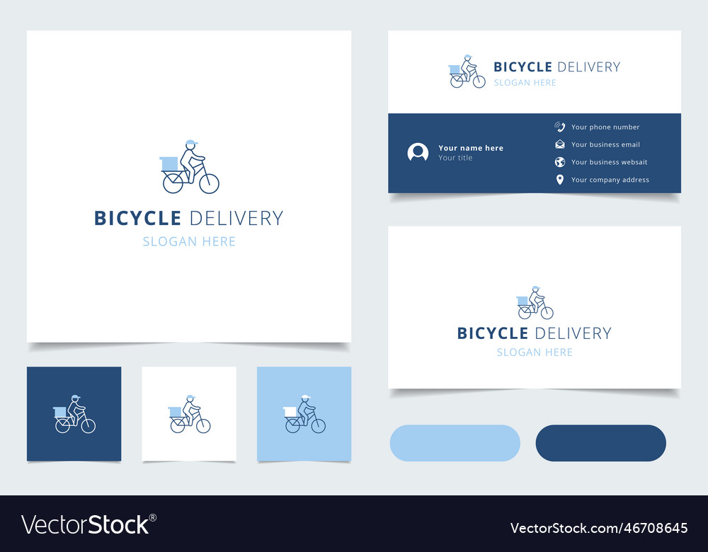 Bicycle delivery logo design with editable slogan Vector Image