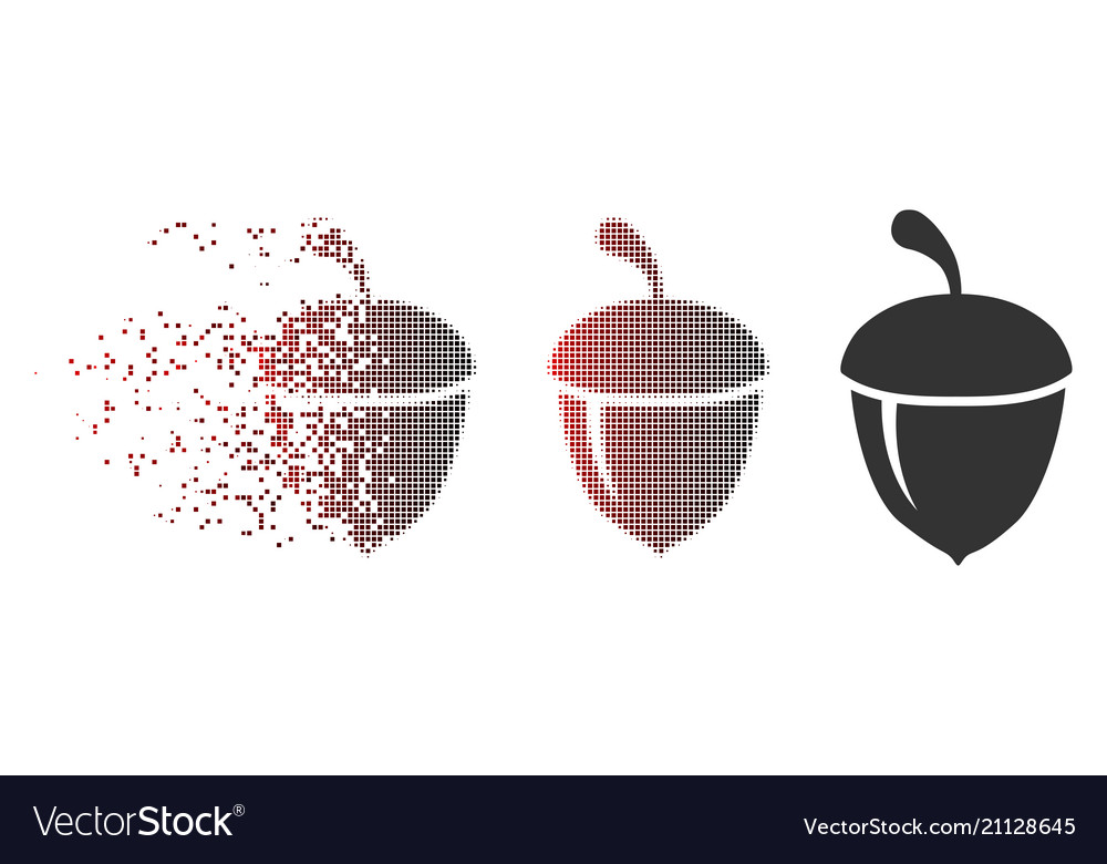 Disintegrating pixel halftone acorn icon vector image Disintegrating pixel halftone acorn icon