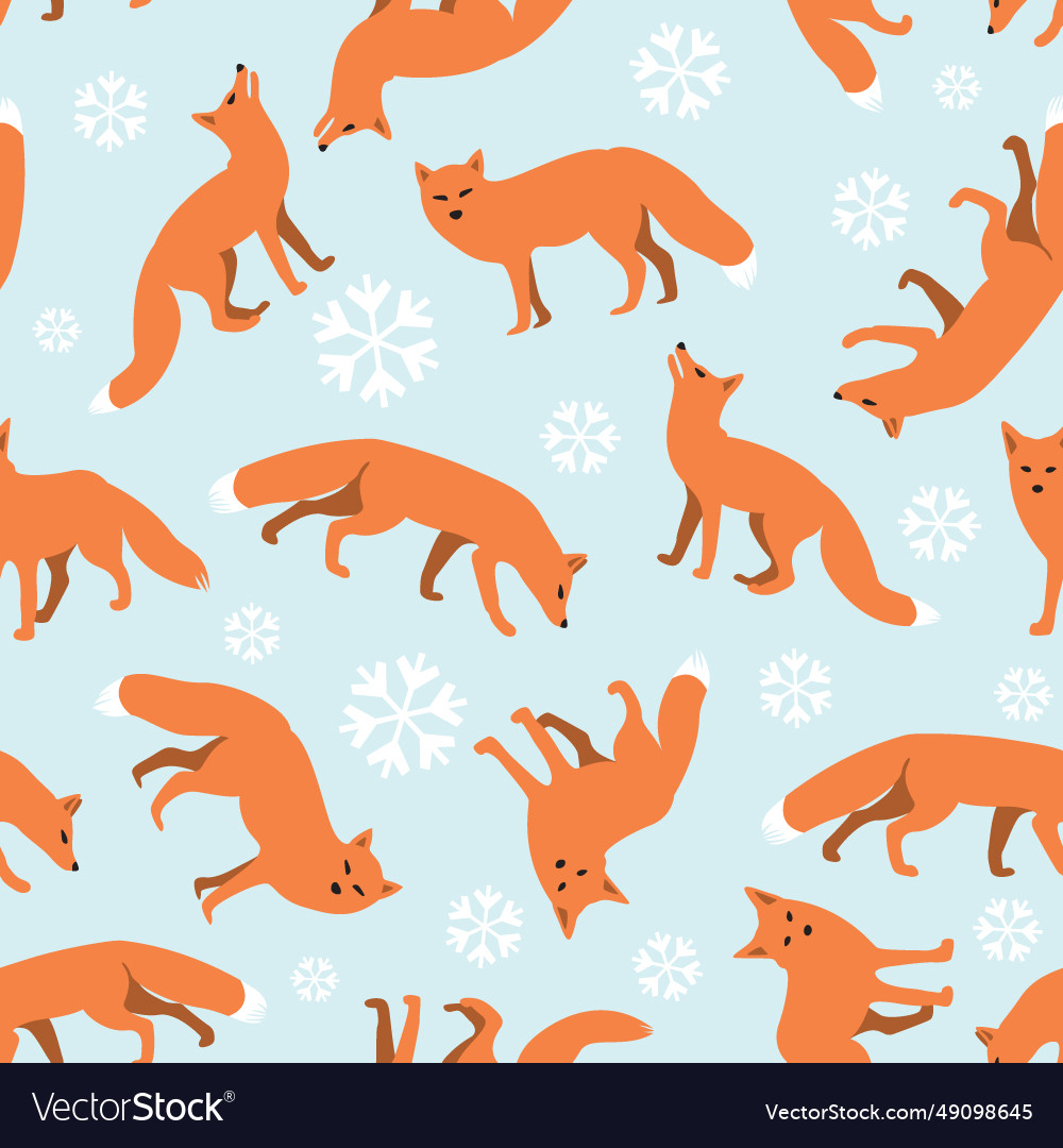 Fox and snowflake seamless pattern