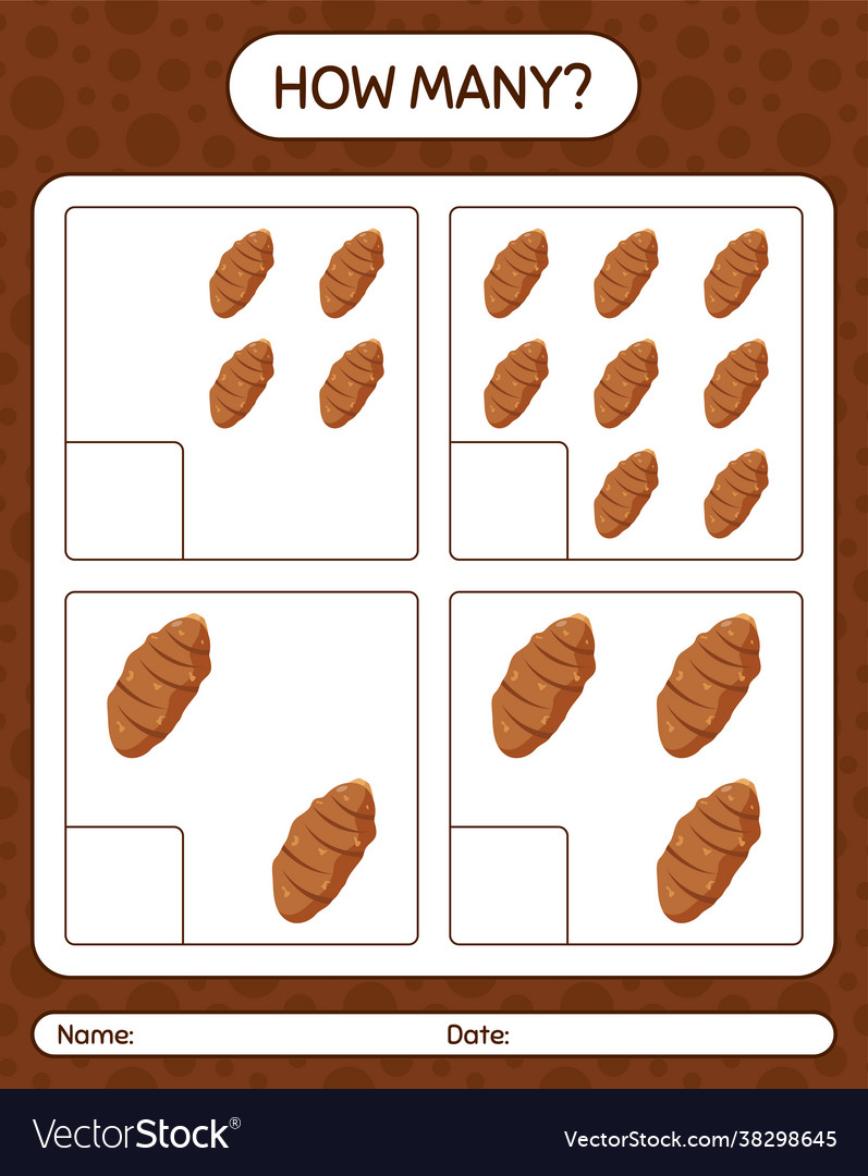 How many counting game with taro root worksheet vector image How many counting game with taro root worksheet