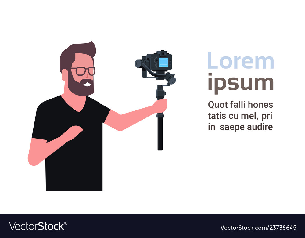 Man blogger broadcasting live stream report Vector Image Man blogger broadcasting live stream report