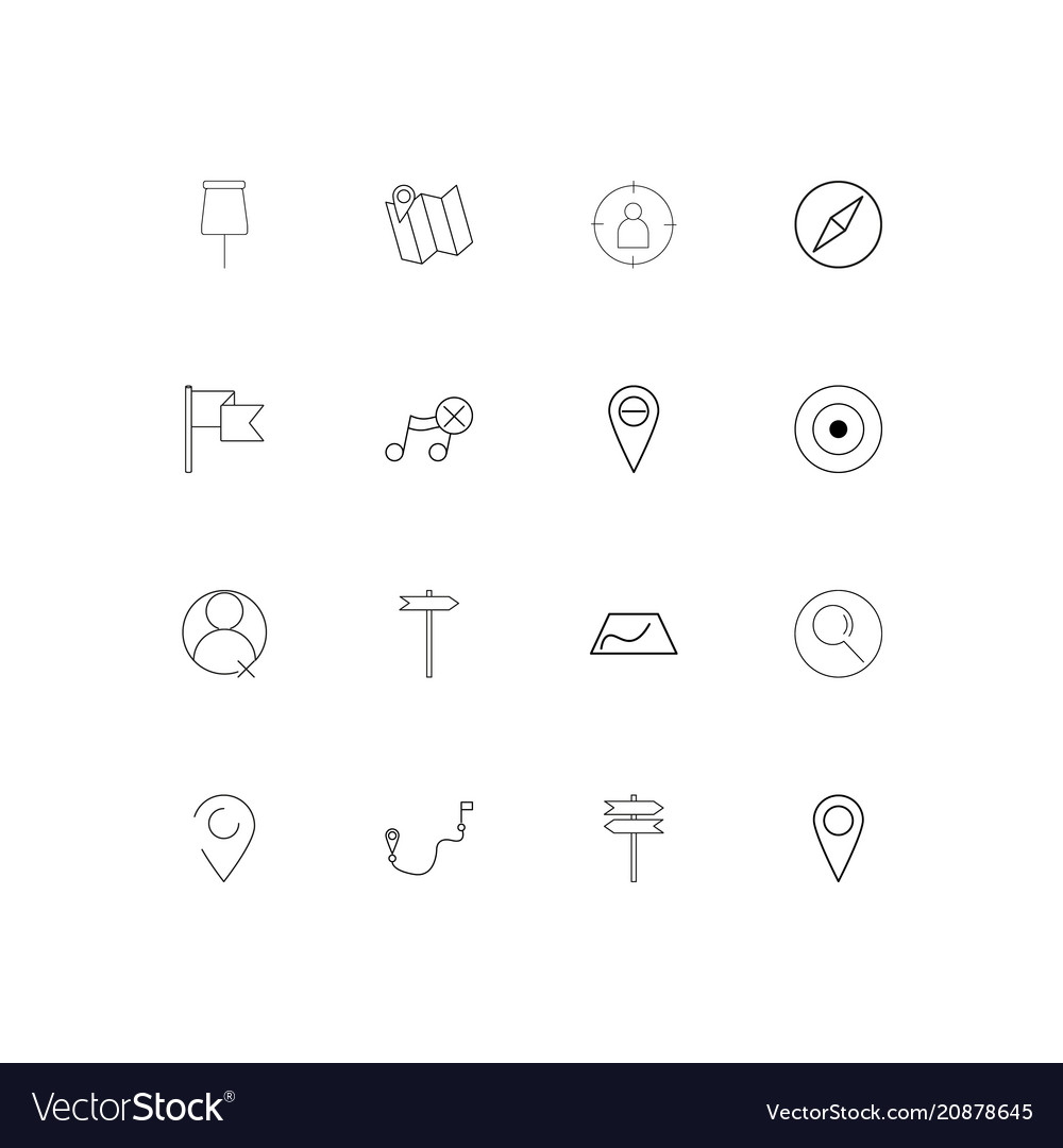 Maps and navigation linear thin icons set