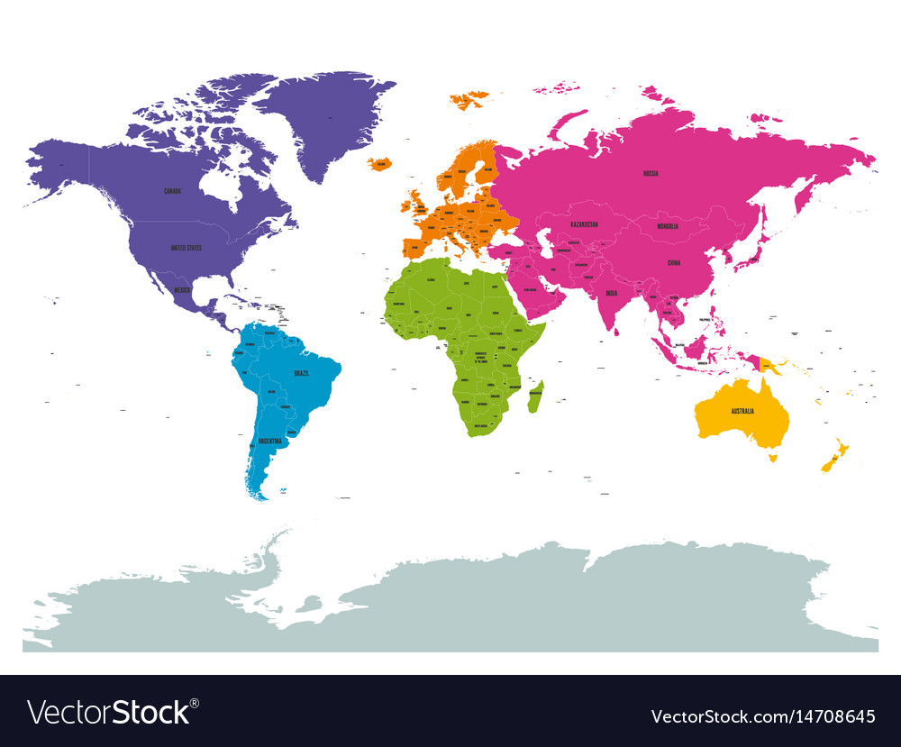 Colors Of The Continents On A Map Political World Colored By Continents With Country