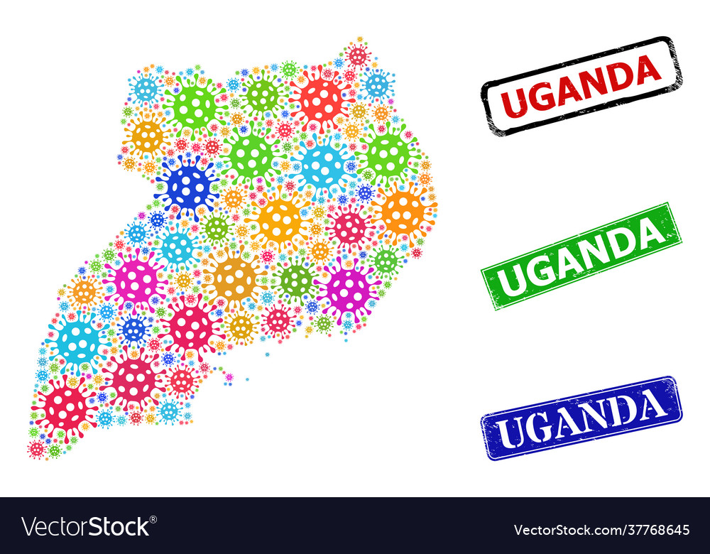 Rubber uganda stamp seals and colored cell Vector Image