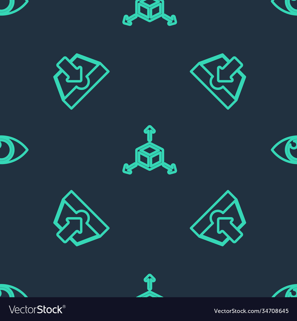 Set line isometric cube download inbox and eye vector image Set line isometric cube download inbox and eye