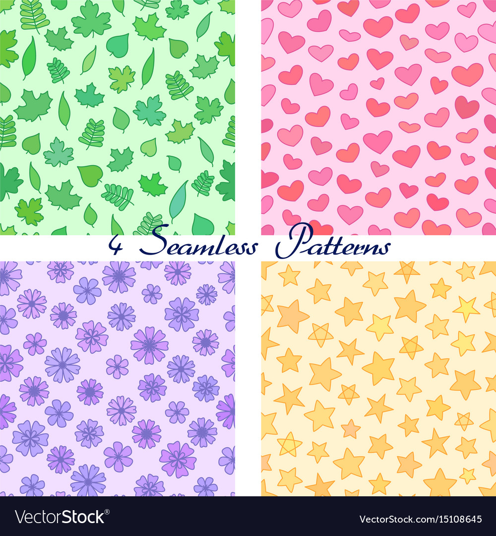 Set of seamless patterns with outline leaves