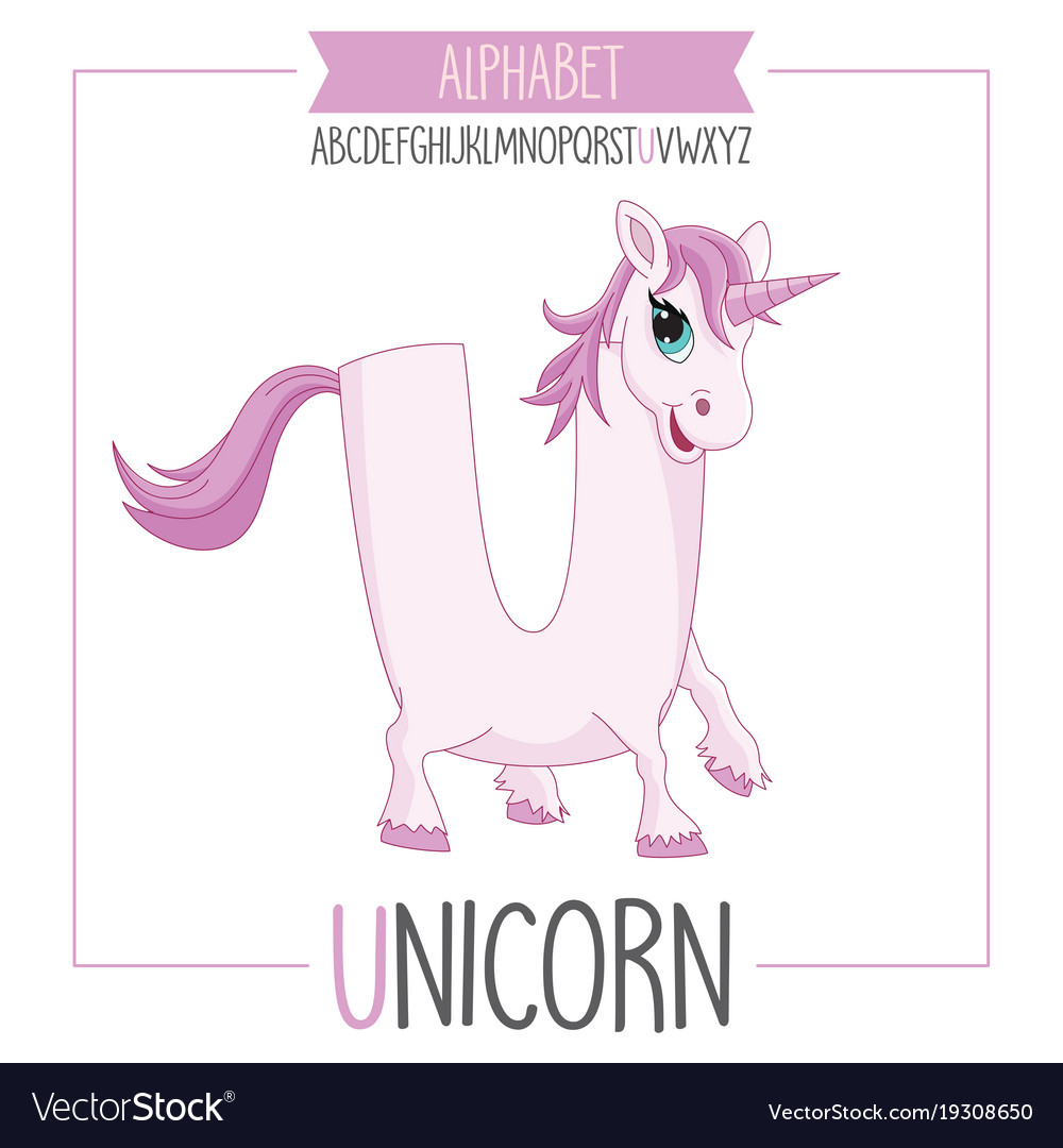 Alphabet Buchstaben U und Einhorn