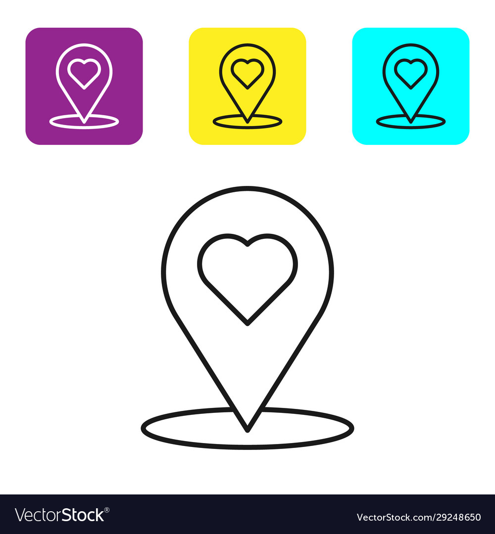 Black line map pointer with heart icon isolated vector image Black line map pointer with heart icon isolated