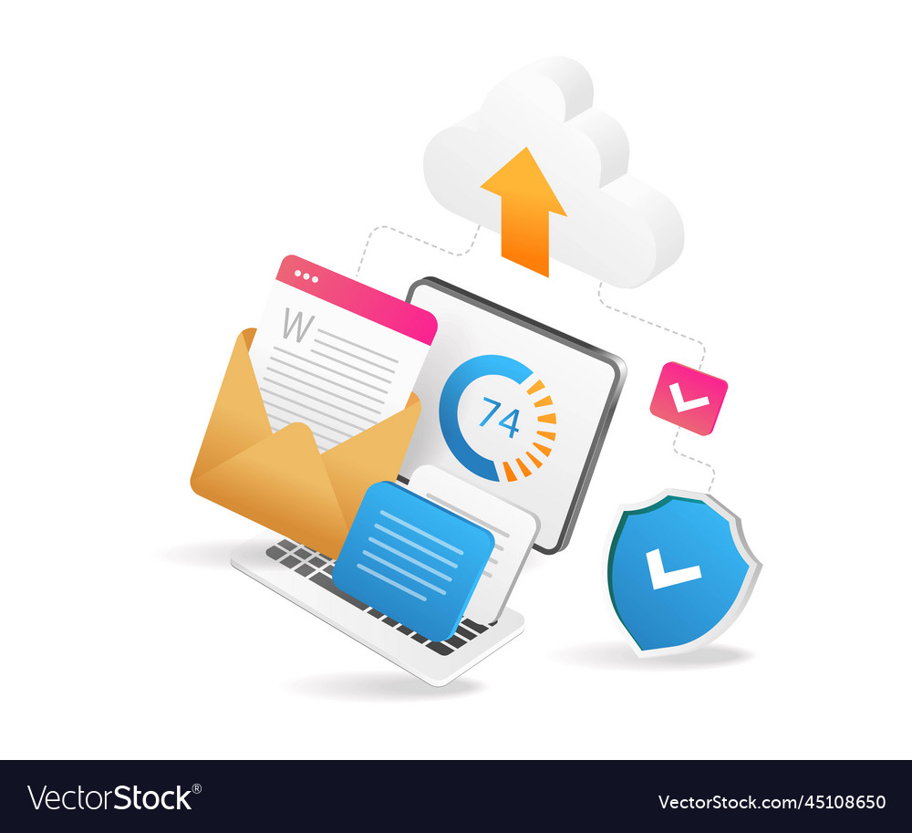 Flat isometric 3d cloud server data security