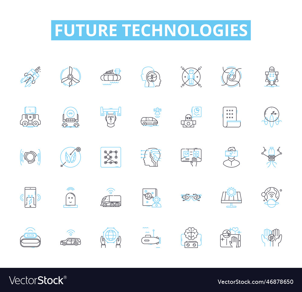 Future technologies linear icons set robotics