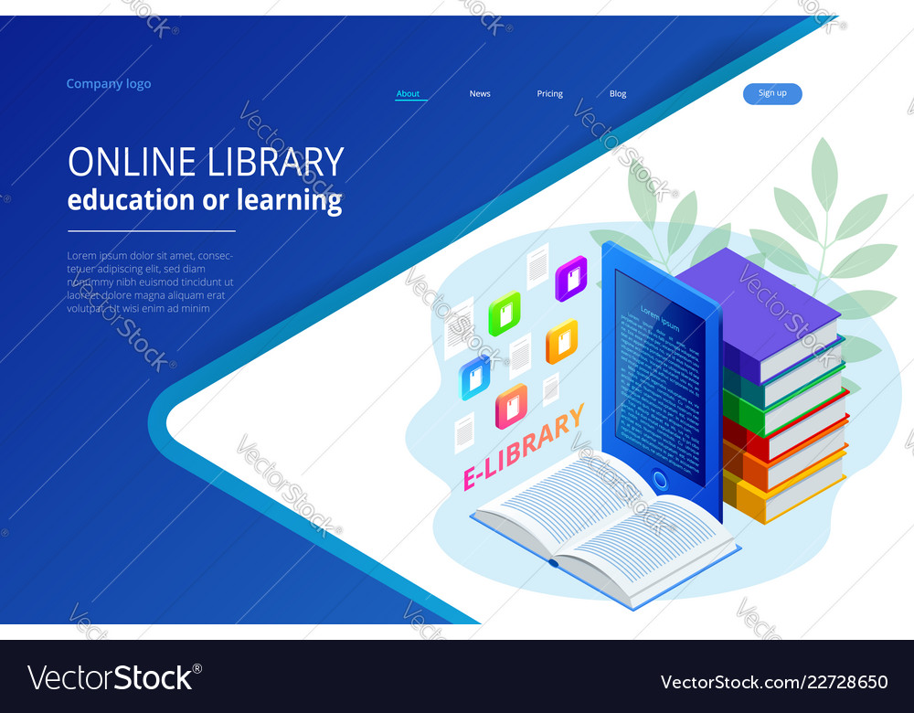 Isometric Web Banner E Learning Online Library Vector Image