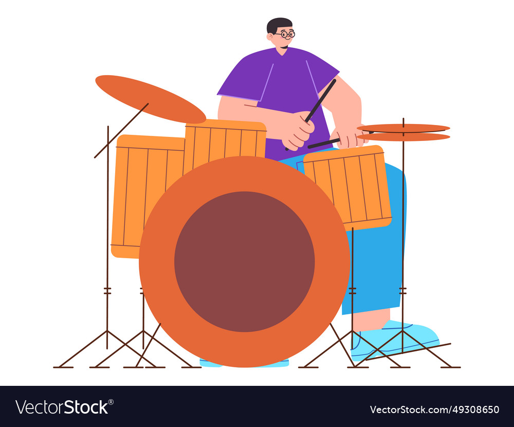 Man playing drum set music instrument drummer Vector Image