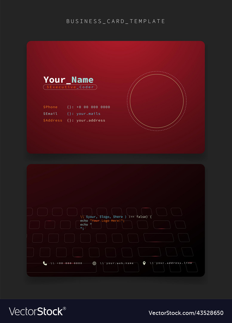 Red id card or business template with coding vector image Red id card or business template with coding