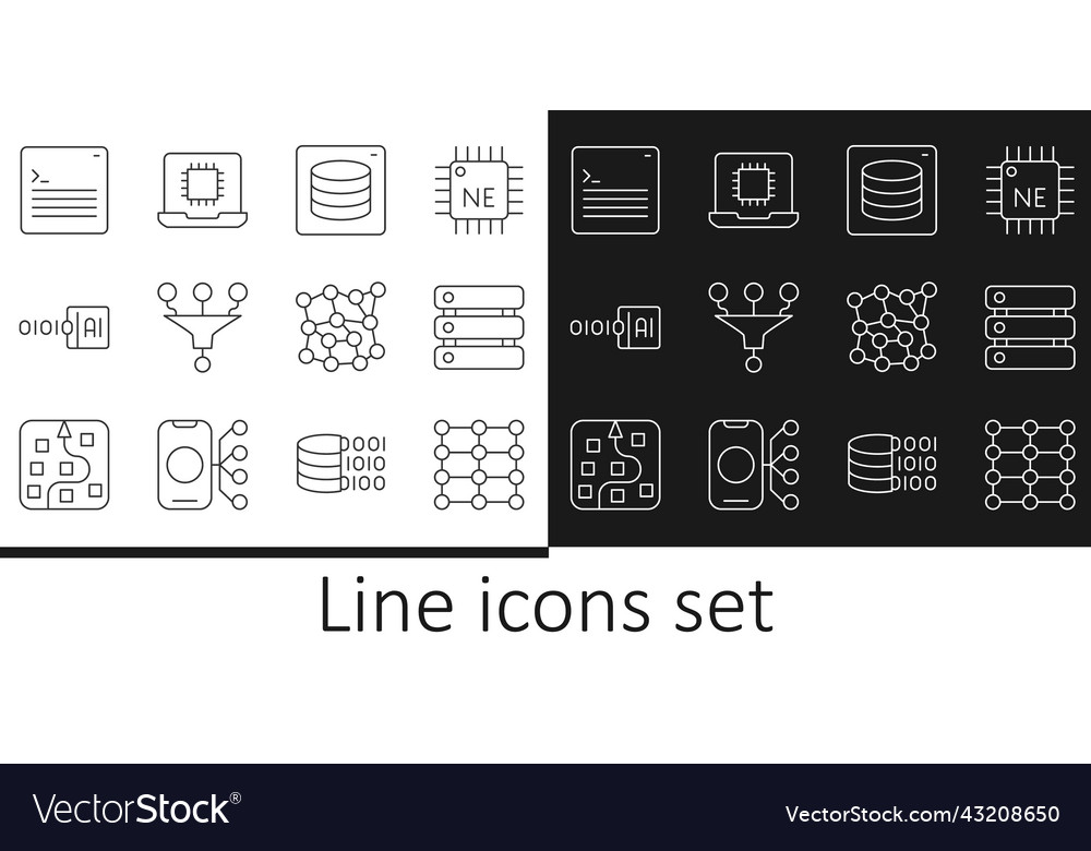 Set line neural network server data funnel vector image Set line neural network server data funnel