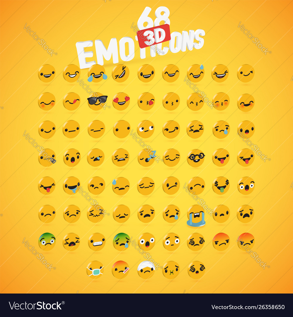 Yellow high detailed 3d disc emoticon set