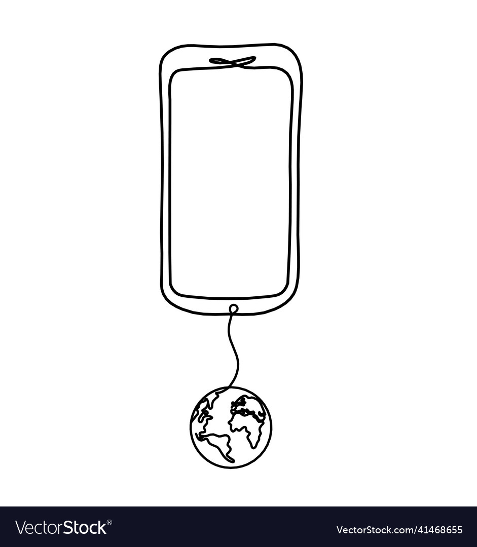 Abstract handset mobile with globe as line