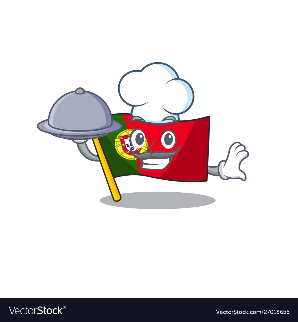 Chef with food flag portugal mascot shape