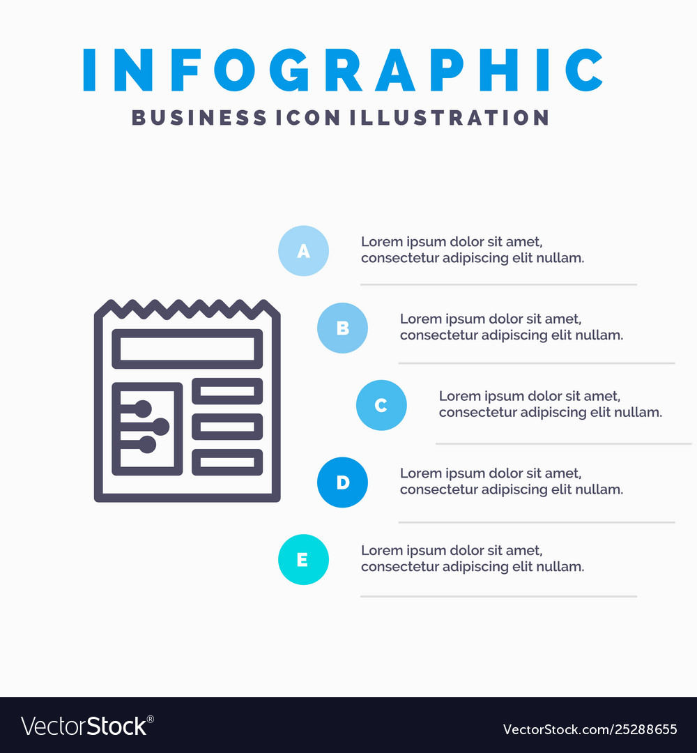 Document basic ui line icon with 5 steps vector image Document basic ui line icon with 5 steps