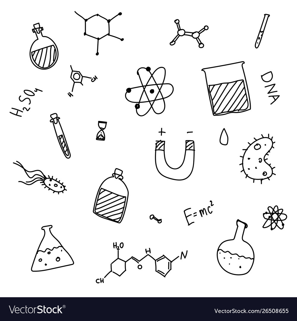 Hand drawn doodle set science theme