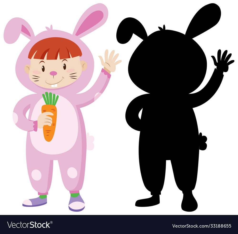 Kid wearing rabbit costume with its silhouette