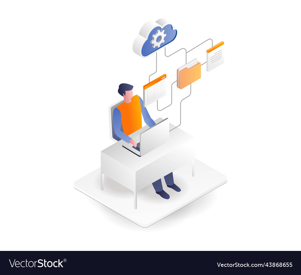 Man calling some app data from cloud server vector image Man calling some app data from cloud server