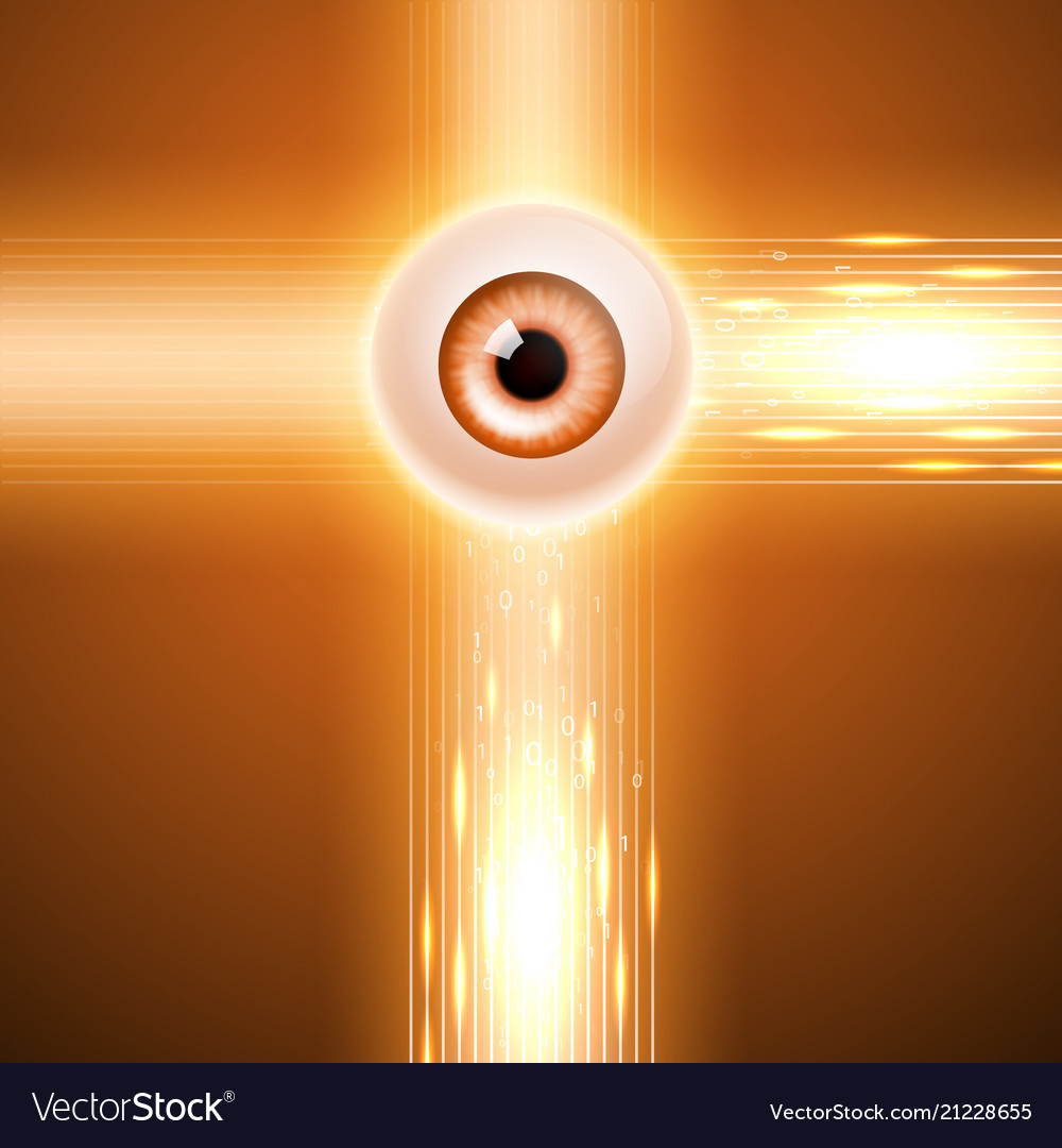 Orange background with eye and binary code vector image Orange background with eye and binary code