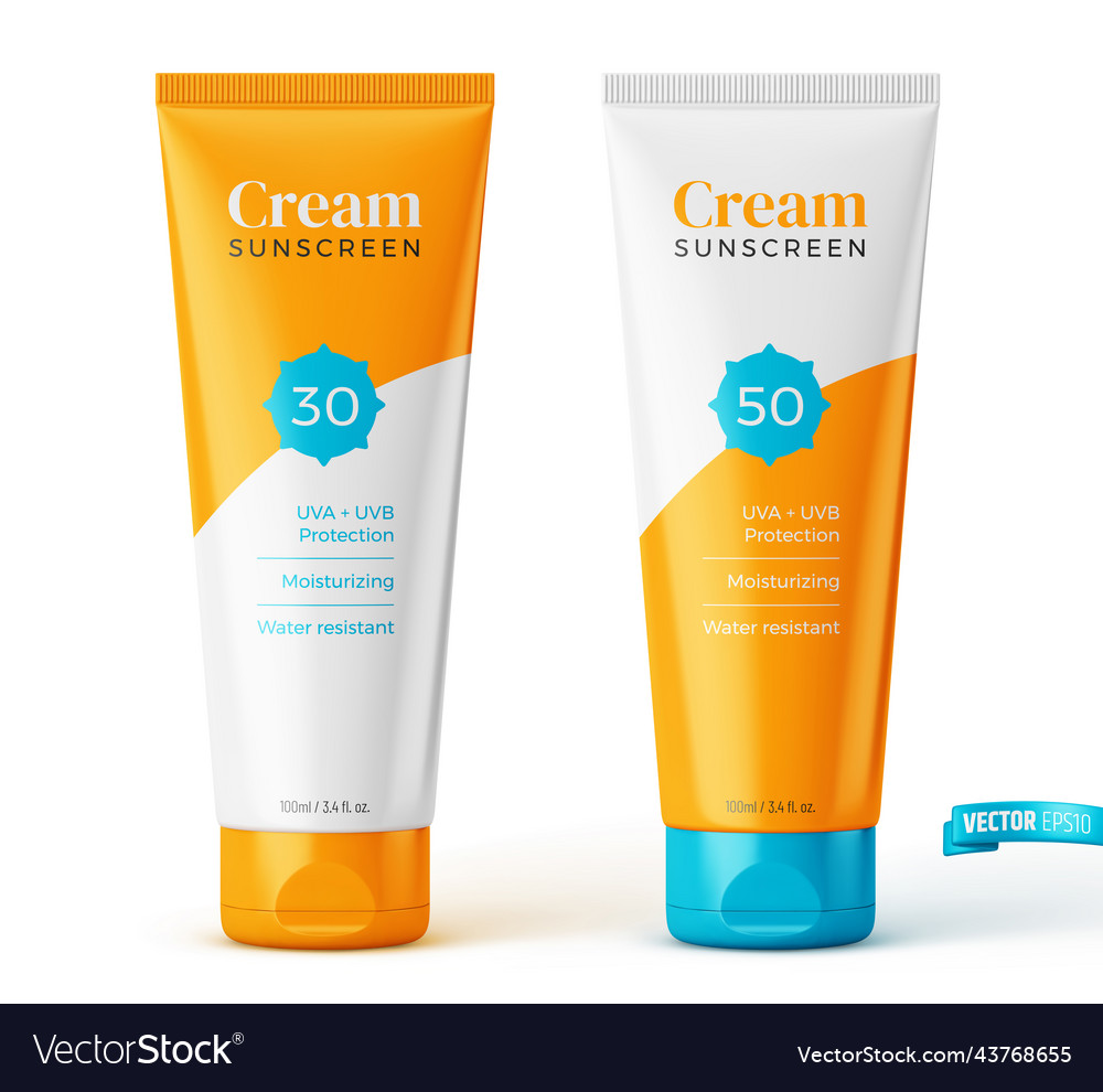 Realistic sunscreen tubes Royalty Free Vector Image