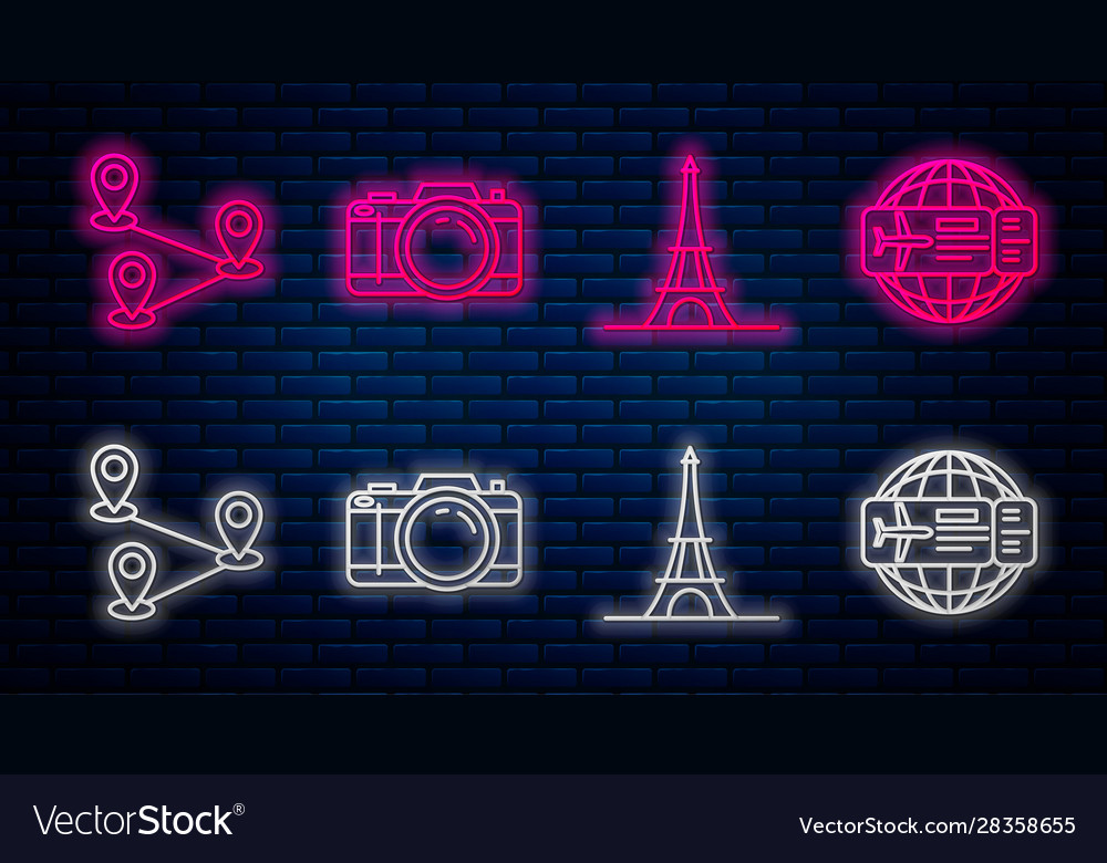 Set line photo camera eiffel tower route location vector image Set line photo camera eiffel tower route location