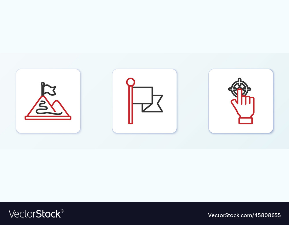 Set line target mountains with flag and icon Vector Image Set line target mountains with flag and icon