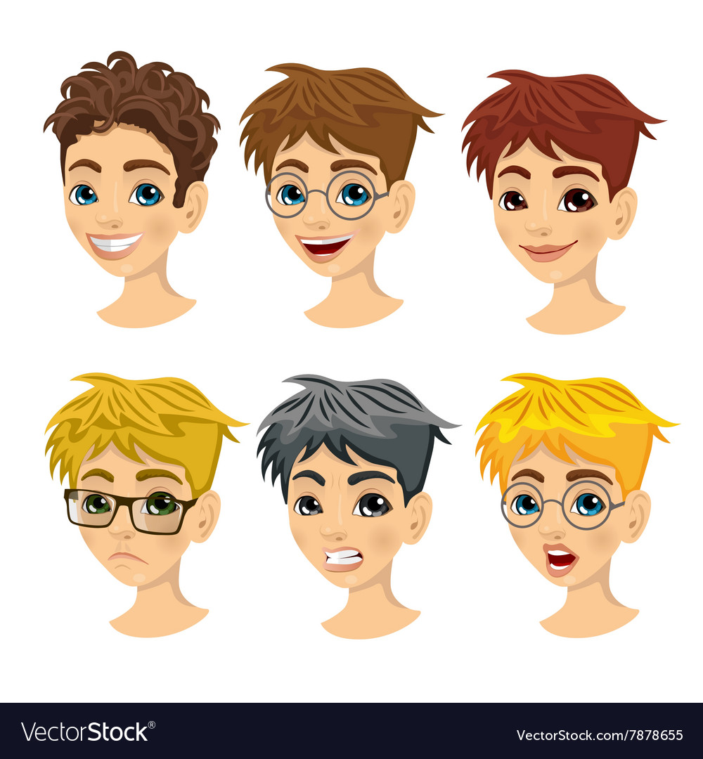 Set of teenager boy avatar expressions Royalty Free Vector