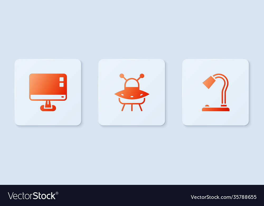 Set ufo flying spaceship computer monitor screen vector image Set ufo flying spaceship computer monitor screen